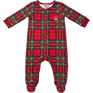 M&M's World Baby 12M‎ Red Plaid Cotton Footie Pajamas Snap Front Holiday Sleeper